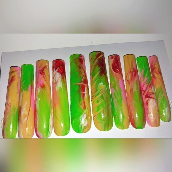 Hand crafted custom cateye 10pc xxl long acrylic presson luminous nails sz large - Picture 6 of 8
